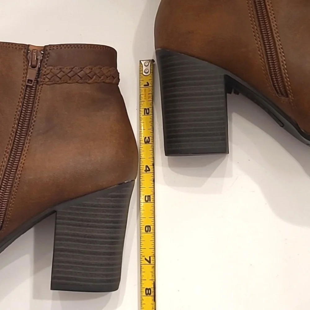 Esprit Rowdy Ankle Boot Square Chunky Block Heel Tassel Zip Up Round Toe Braided